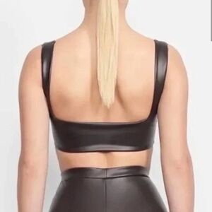 Skims Faux Leather Bralette 
Size SMALL Soot BR-TOP-1143